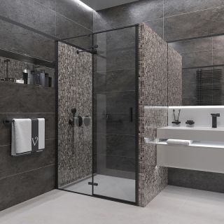 Душевая дверь Veconi Vianno VN-73B, 800x1950, Черный, стекло прозрачное